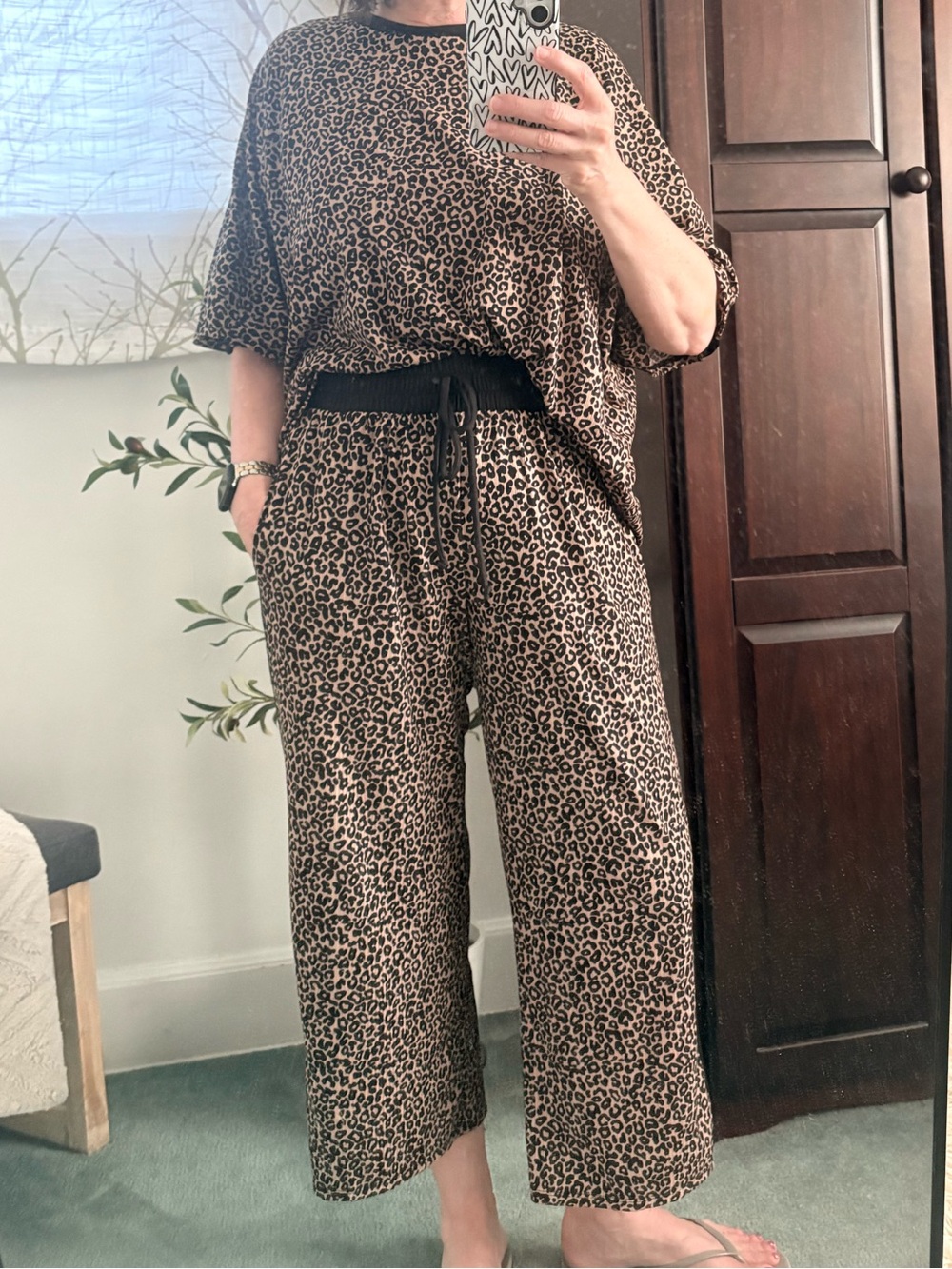 NWOT Leopard Print Rib Contrast Athleisure Set